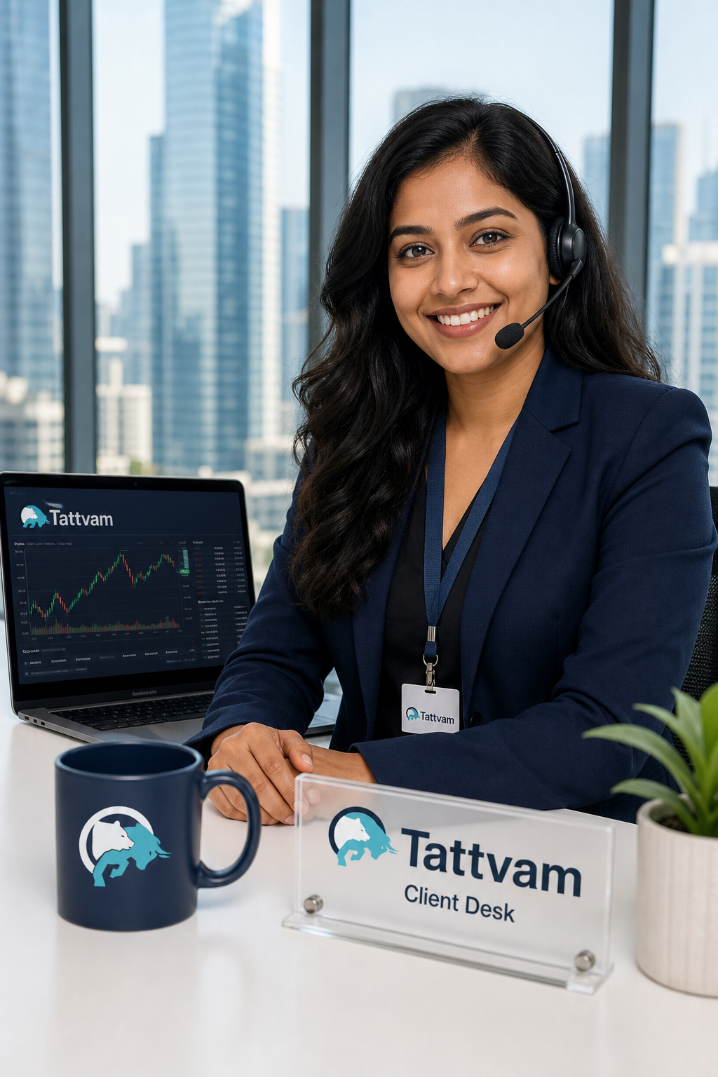 Tattvam client desk specialist with official Tattvam logo branding