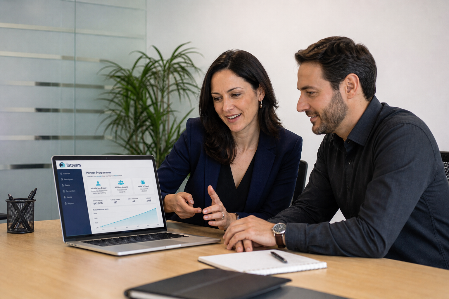 Tattvam partners reviewing Introducing Broker, Affiliate, and Refer a Friend programmes together