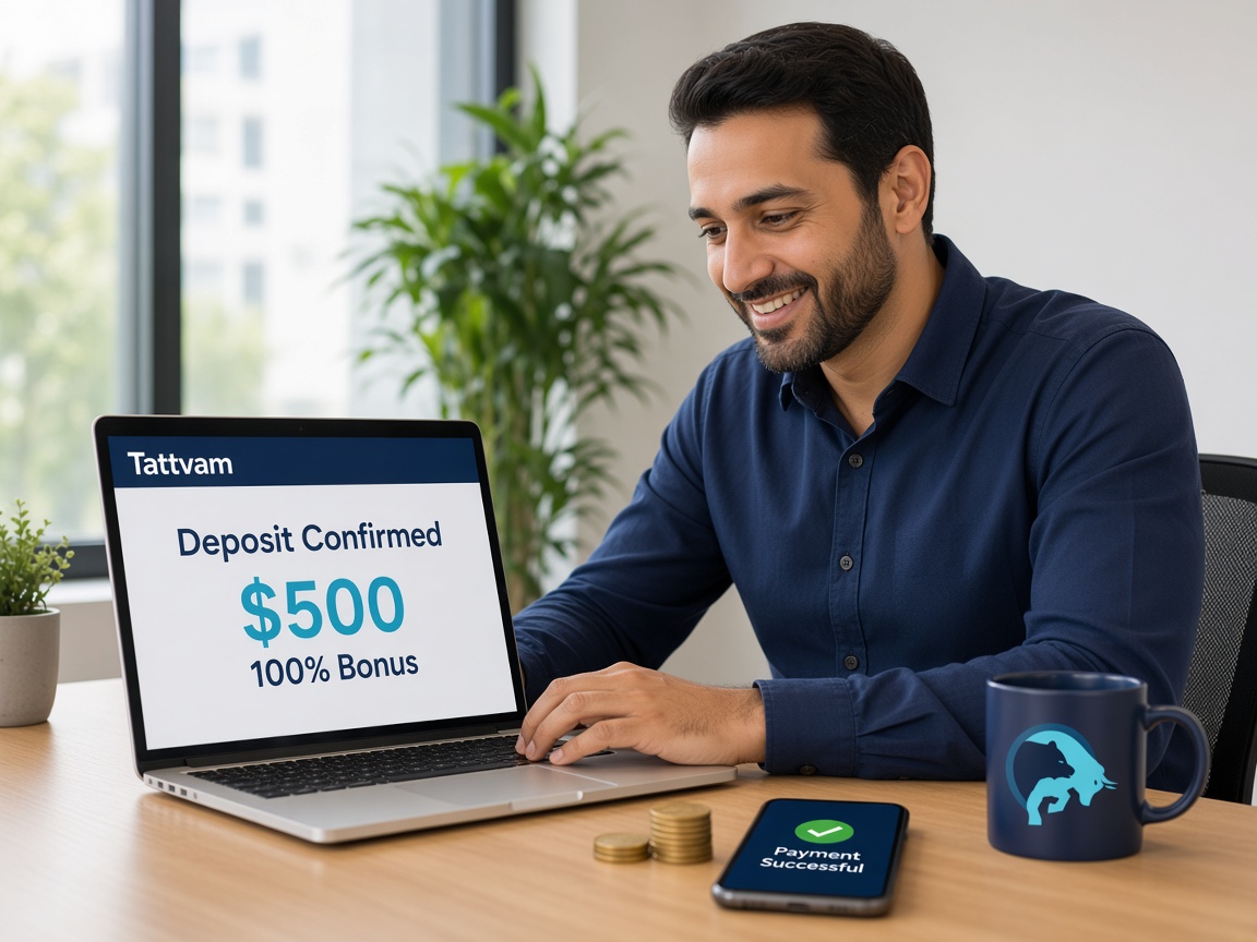 Trader confirming a 100% deposit bonus in the Tattvam client portal