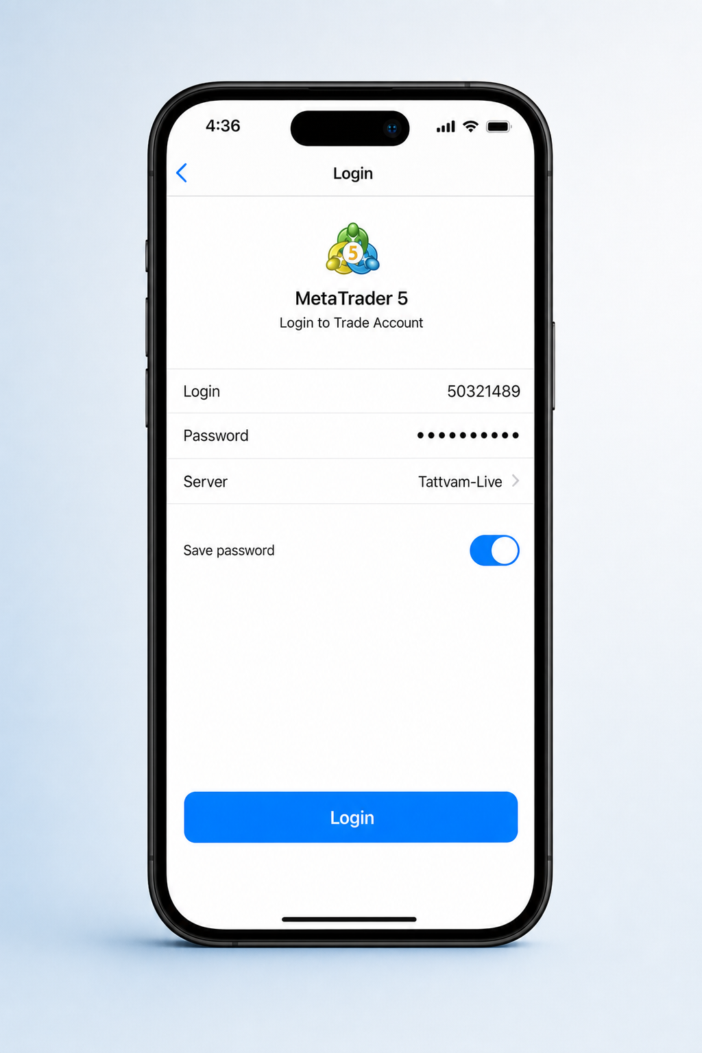Login on MT5 android